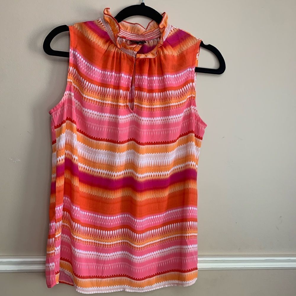 Worthington Smocked Neck Sleeveless Top Pink and Orange Size Medium